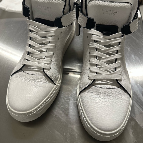 Buscemi White Leather Sneakers with Black Accents